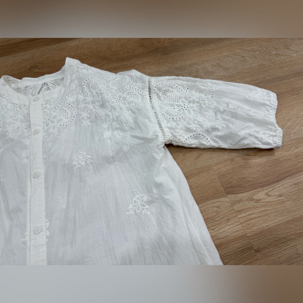White Embroidered Button-Front Blouse - image 3